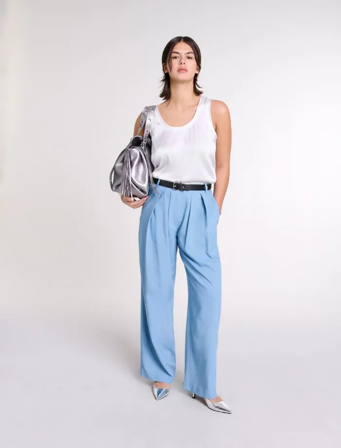 Pants and Jeans Women Maje WideLeg Suit Trousers With Pleats Blue