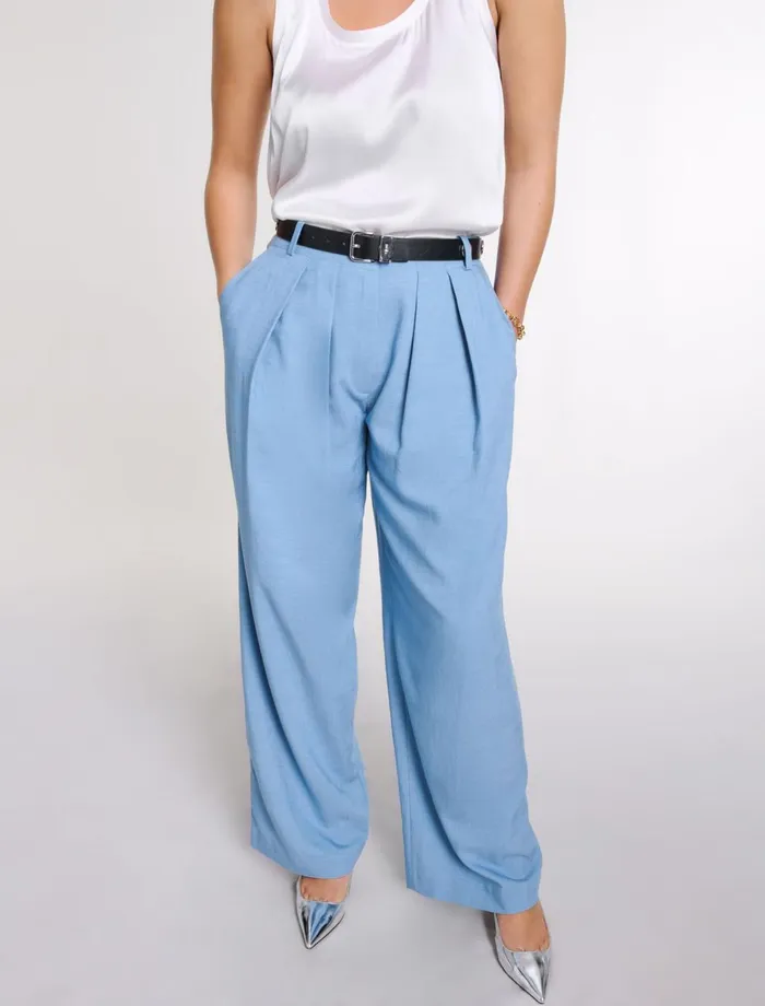 Pants and Jeans Women Maje WideLeg Suit Trousers With Pleats Blue