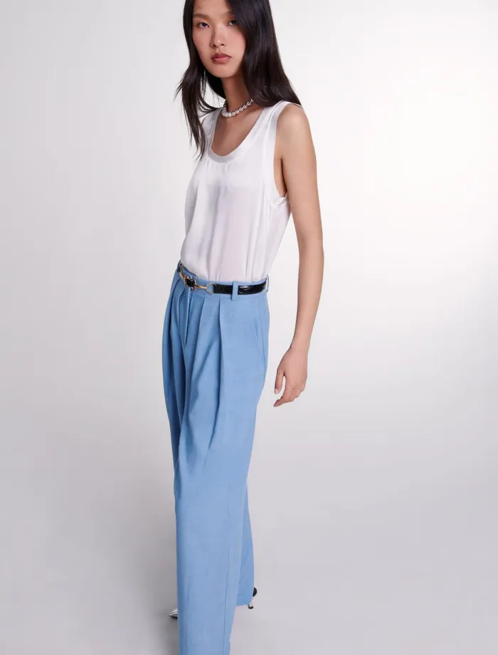 Pants and Jeans Women Maje WideLeg Suit Trousers With Pleats Blue