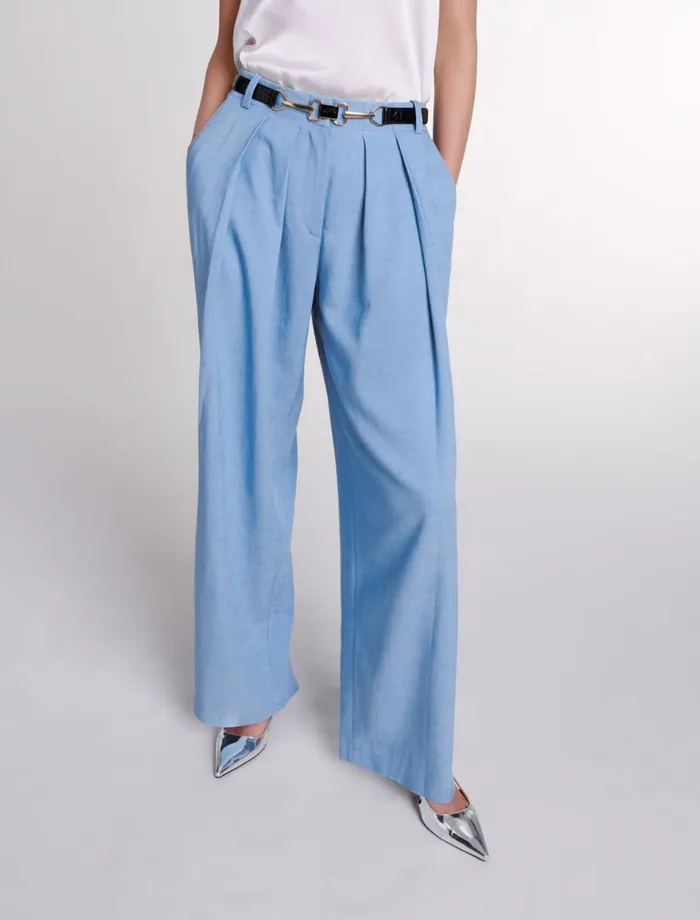 Pants and Jeans Women Maje WideLeg Suit Trousers With Pleats Blue