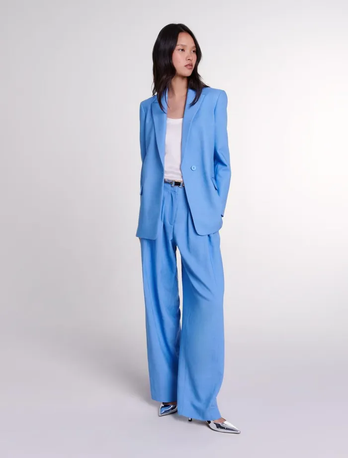 Pants and Jeans Women Maje WideLeg Suit Trousers With Pleats Blue