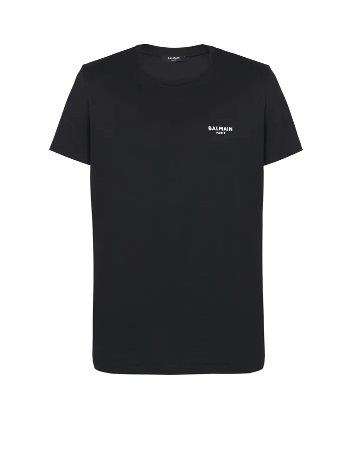 Paris Flocked Shortsleeved Tshirt Black Men Balmain TShirts