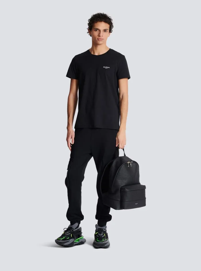 Paris Flocked Shortsleeved Tshirt Black Men Balmain TShirts
