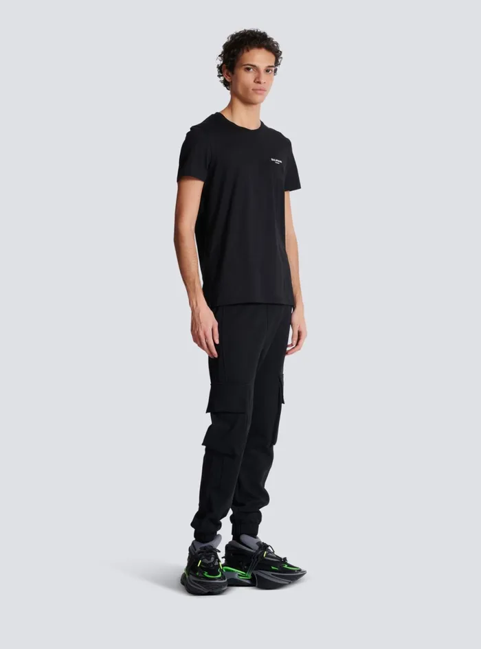 Paris Flocked Shortsleeved Tshirt Black Men Balmain TShirts