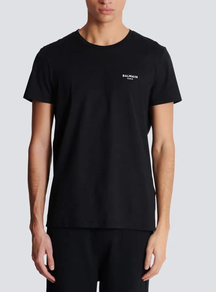 Paris Flocked Shortsleeved Tshirt Black Men Balmain TShirts