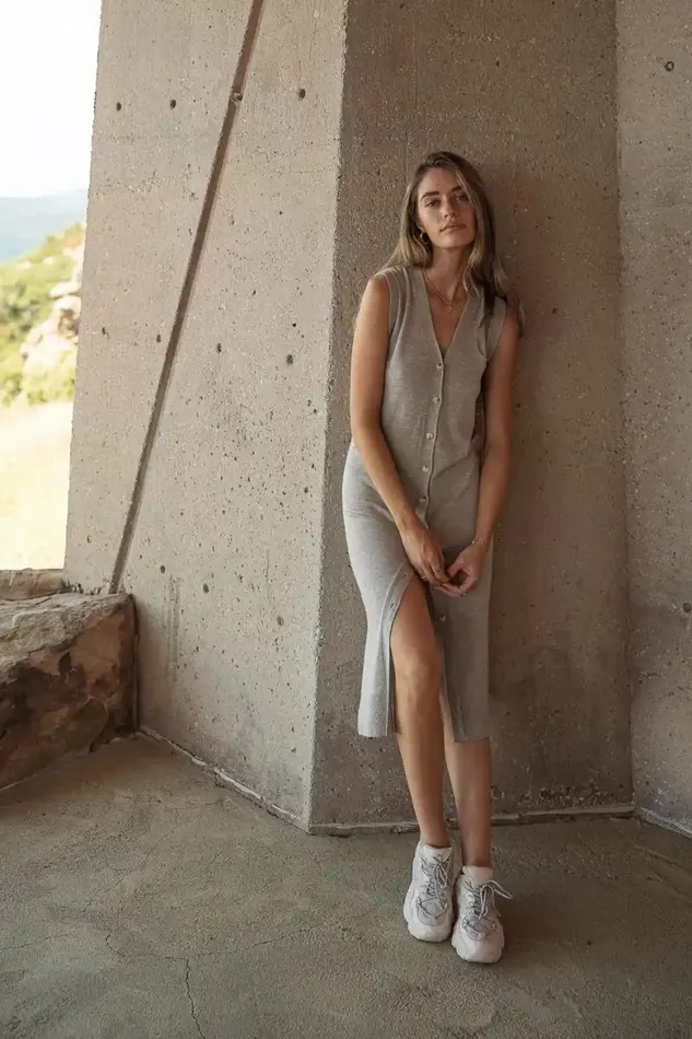 Parker Button Up Dress In Grey Grey Women Bohme Dresses