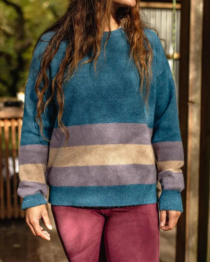 Passenger Clothing Bay Recycled Knitted Jumper Blue Coral Women Knitwear