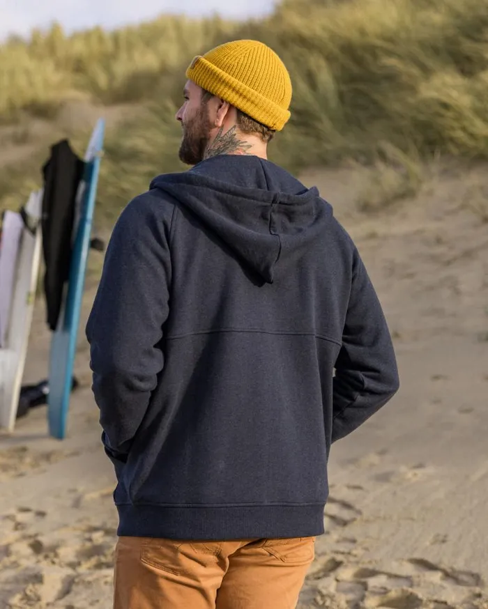 Passenger Clothing Heritage Full Zip Organic Cotton Hoodie Deep Navy Marl Men Hoodies and Sweatshirts