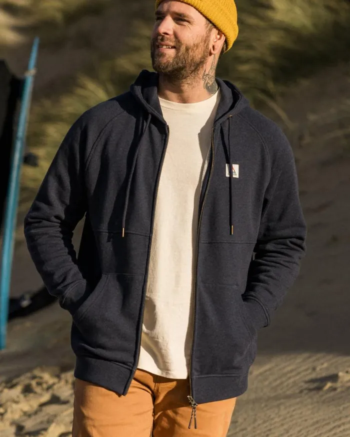Passenger Clothing Heritage Full Zip Organic Cotton Hoodie Deep Navy Marl Men Hoodies and Sweatshirts