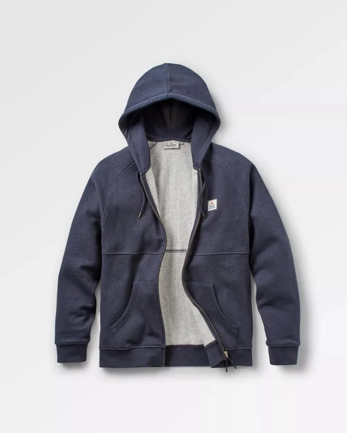 Passenger Clothing Heritage Full Zip Organic Cotton Hoodie Deep Navy Marl Men Hoodies and Sweatshirts