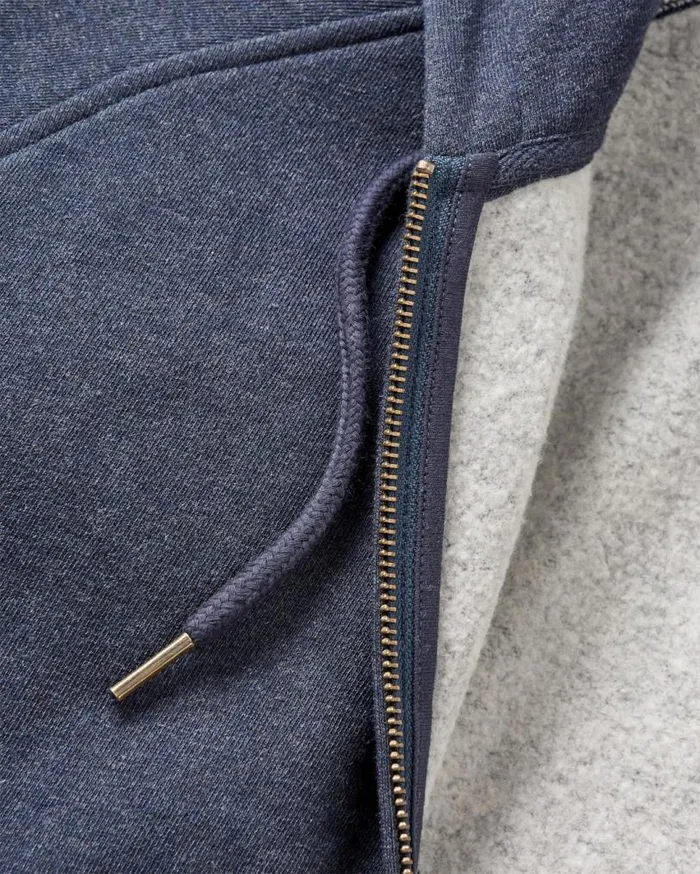 Passenger Clothing Heritage Full Zip Organic Cotton Hoodie Deep Navy Marl Men Hoodies and Sweatshirts