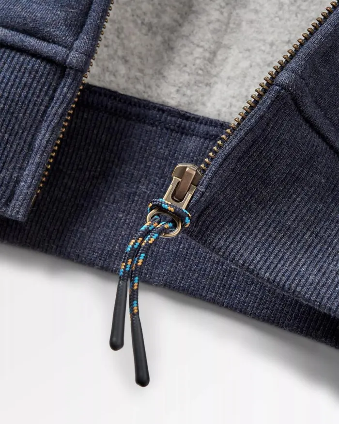 Passenger Clothing Heritage Full Zip Organic Cotton Hoodie Deep Navy Marl Men Hoodies and Sweatshirts