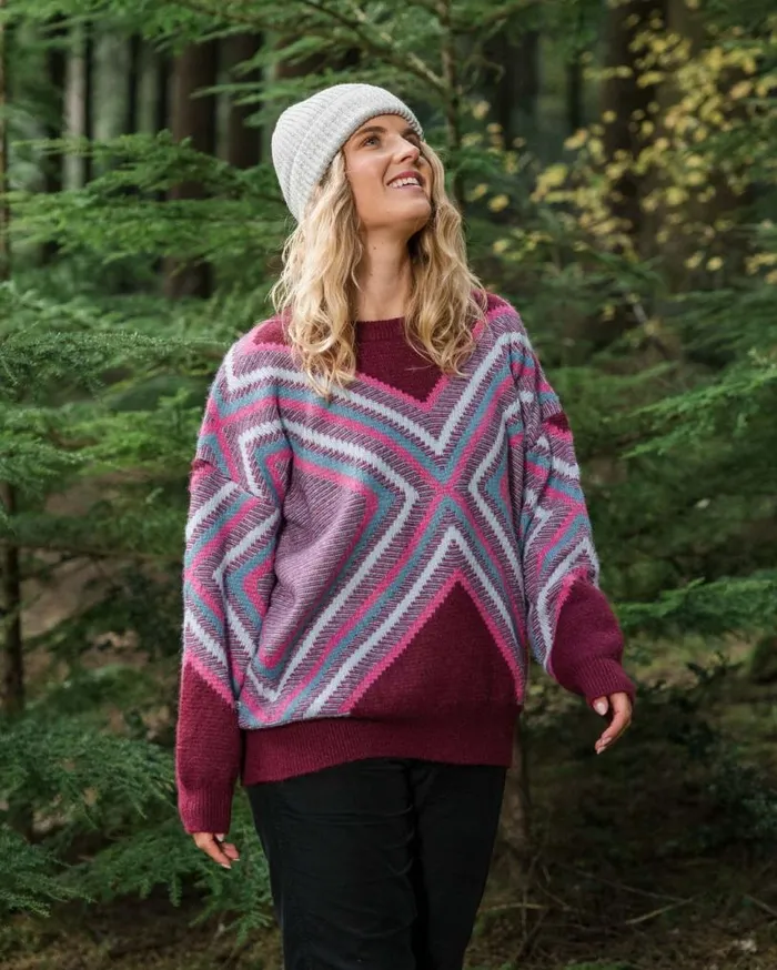 Passenger Clothing Homestead Oversized Recycled Knitted Jumper Wine Women Knitwear