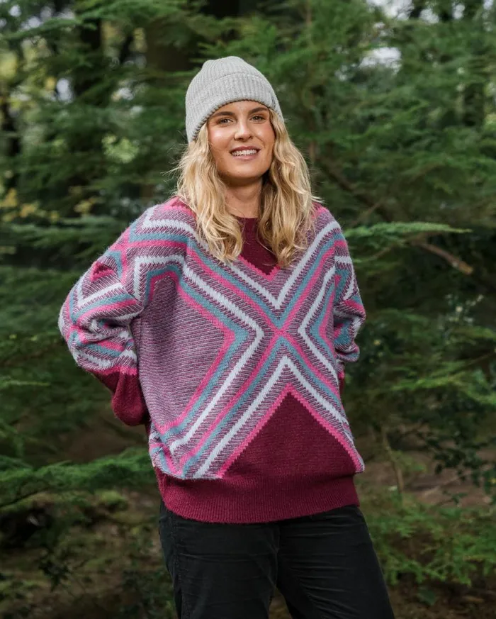 Passenger Clothing Homestead Oversized Recycled Knitted Jumper Wine Women Knitwear