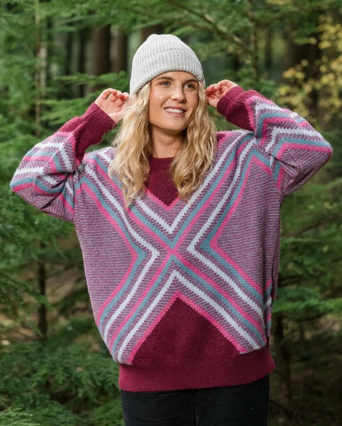 Passenger Clothing Homestead Oversized Recycled Knitted Jumper Wine Women Knitwear