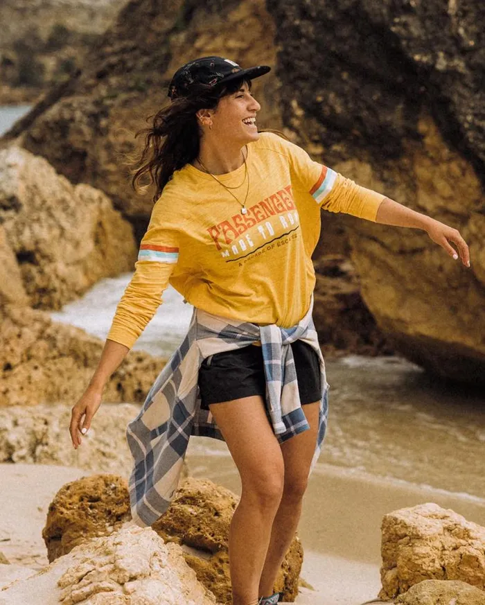 Passenger Clothing La Sarena Recycled Cotton Oversized LS TShirt Ochre Yellow Women Tops and TShirts