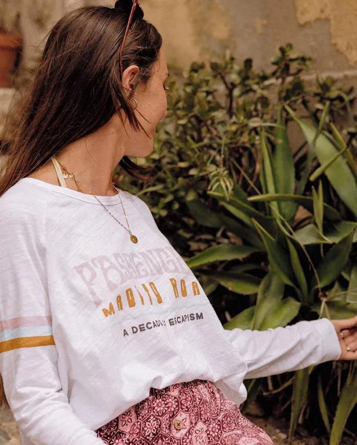 Passenger Clothing La Sarena Recycled Cotton Oversized LS TShirt White Women Tops and TShirts