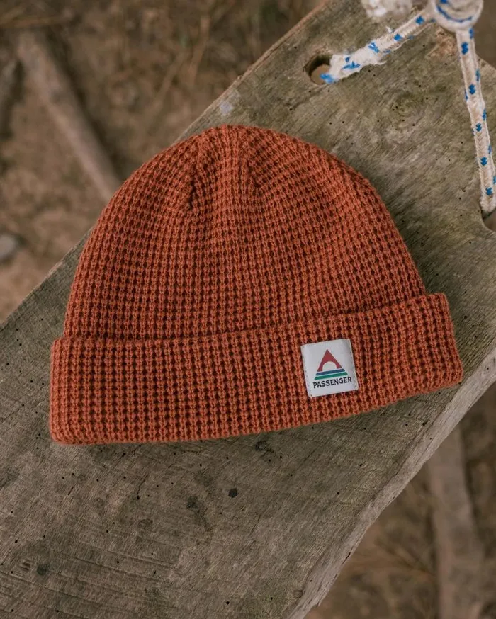 Passenger Clothing Moss Double Layer Recycled Waffle Beanie Baked Clay WomenMen Beanies