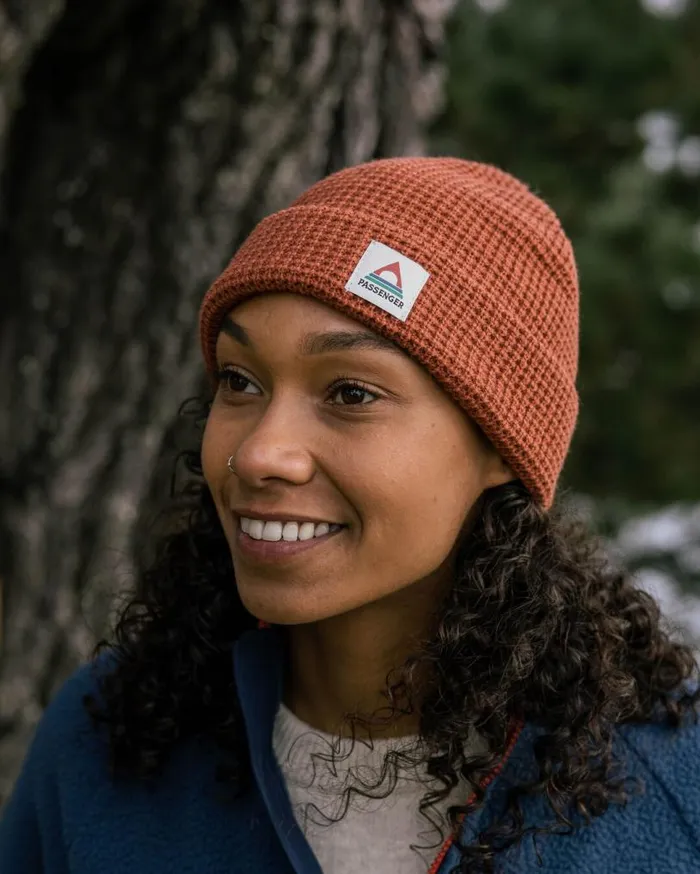 Passenger Clothing Moss Double Layer Recycled Waffle Beanie Baked Clay WomenMen Beanies
