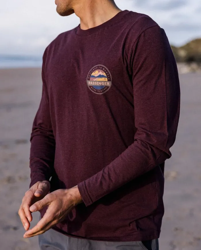 Passenger Clothing Odyssey Recycled Cotton LS TShirt Wine Marl Men TShirts and Vests