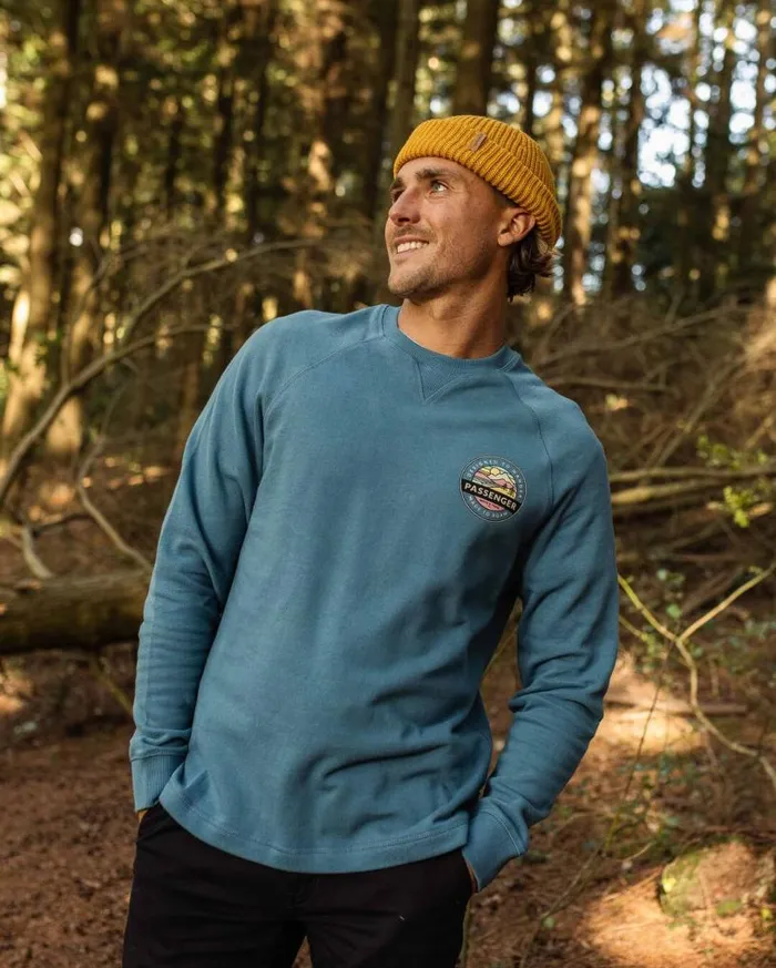 Passenger Clothing Odyssey Recycled Cotton Sweatshirt Blue Steel Men Hoodies and Sweatshirts