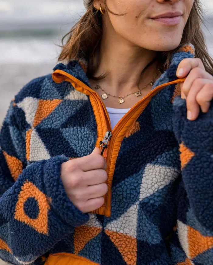 Passenger Clothing Perouse Recycled DeepPile Sherpa Fleece Homespun Dark Denim Women Fleece
