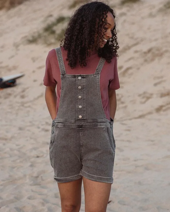 Passenger Clothing Riverside Denim Short Dungarees Washed Black Denim Women Dungarees and Trousers