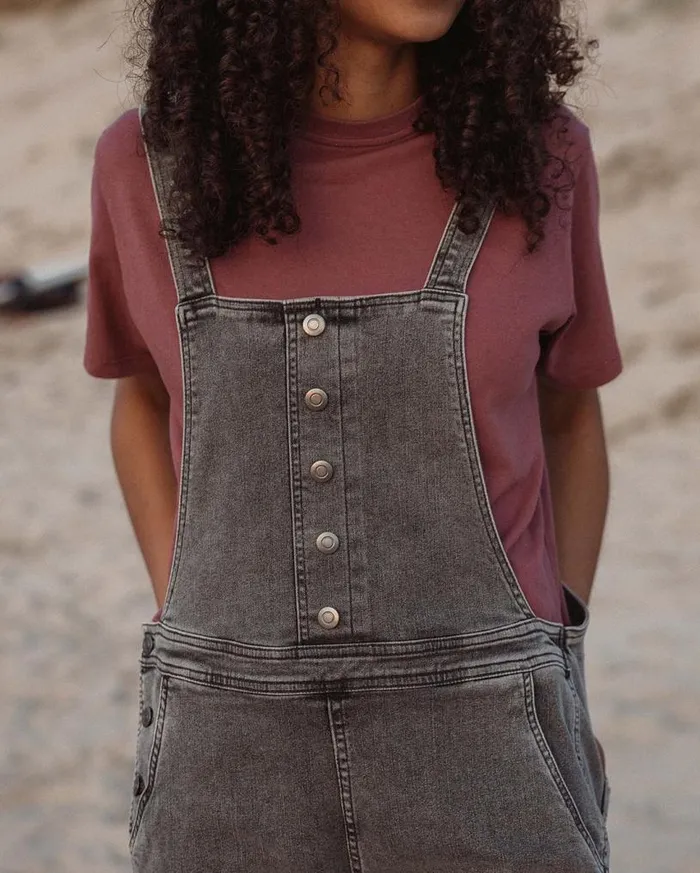 Passenger Clothing Riverside Denim Short Dungarees Washed Black Denim Women Dungarees and Trousers