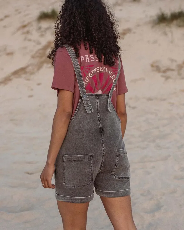 Passenger Clothing Riverside Denim Short Dungarees Washed Black Denim Women Dungarees and Trousers