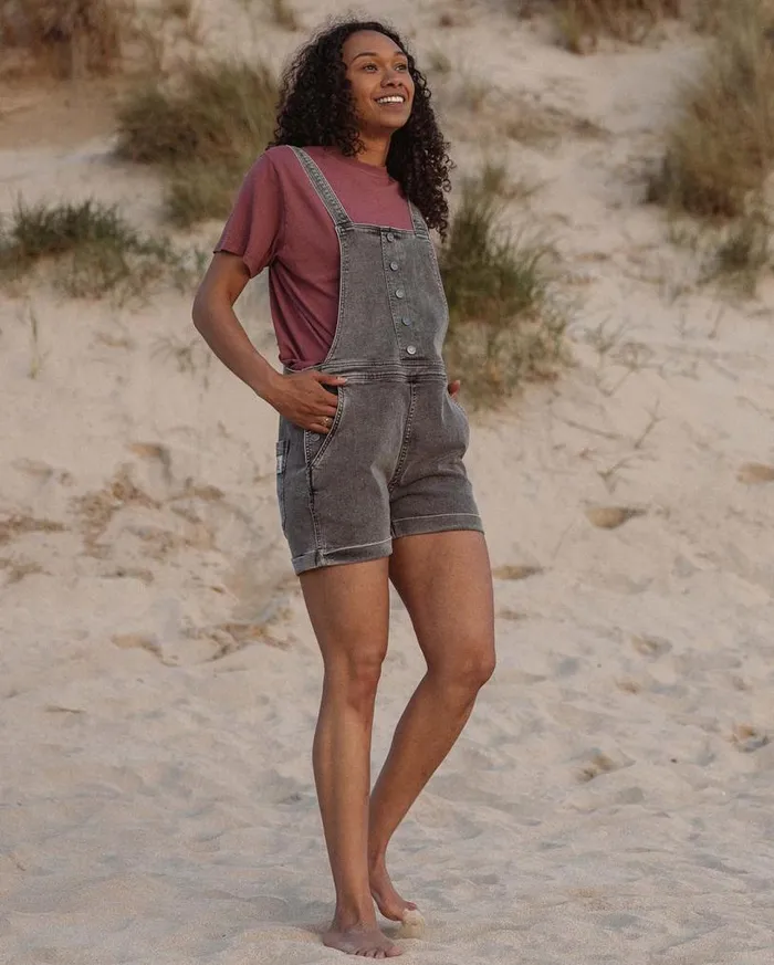 Passenger Clothing Riverside Denim Short Dungarees Washed Black Denim Women Dungarees and Trousers