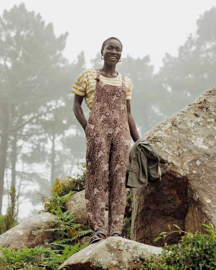 Passenger Clothing Serenity Organic Cotton Dungarees Chestnut Floral Pattern Women Dungarees and Trousers
