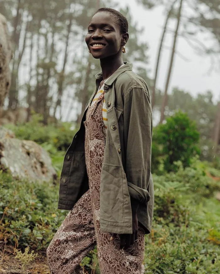 Passenger Clothing Serenity Organic Cotton Dungarees Chestnut Floral Pattern Women Dungarees and Trousers