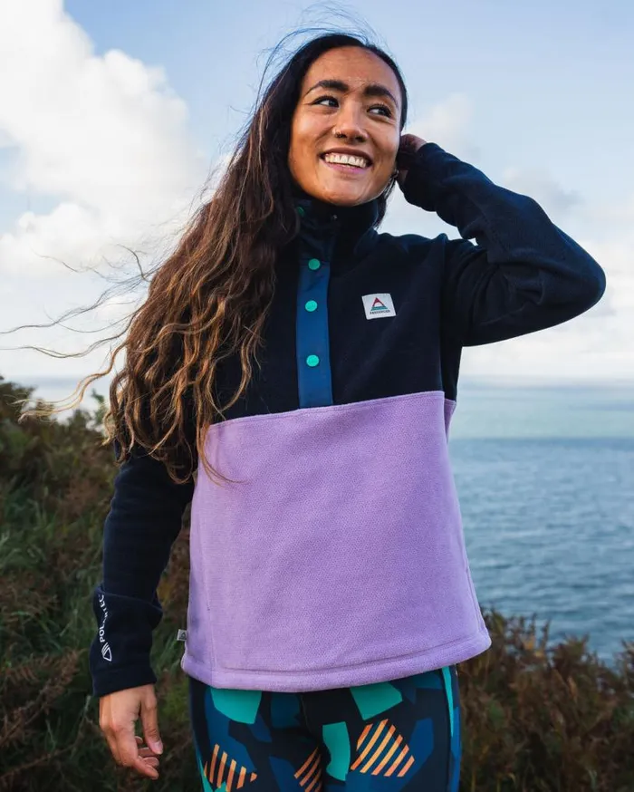 Passenger Clothing Snowdrop Pullover Recycled Polartec Fleece Lilac Deep Navy Women Activewear