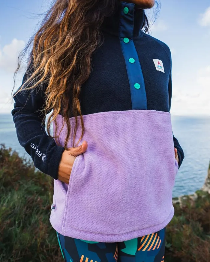 Passenger Clothing Snowdrop Pullover Recycled Polartec Fleece Lilac Deep Navy Women Activewear