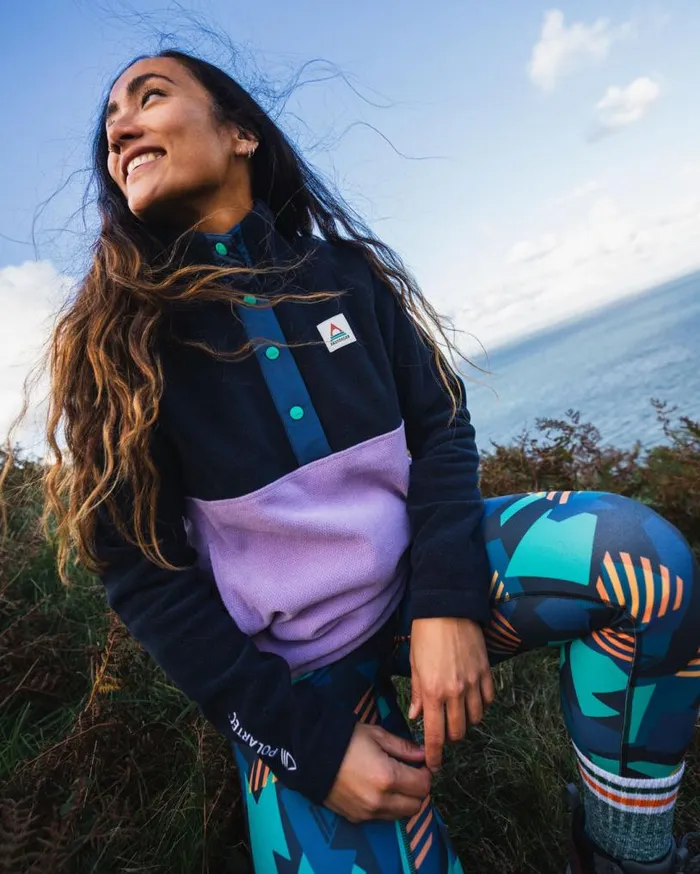 Passenger Clothing Snowdrop Pullover Recycled Polartec Fleece Lilac Deep Navy Women Activewear