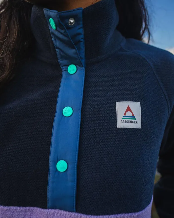 Passenger Clothing Snowdrop Pullover Recycled Polartec Fleece Lilac Deep Navy Women Activewear