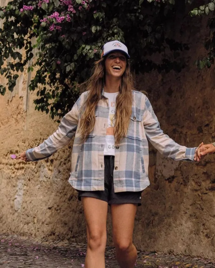 Passenger Clothing Stella Organic Cotton LS Shirt Provincial Blue Check Women Shirts