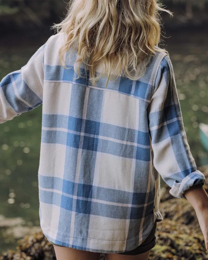 Passenger Clothing Stella Organic Cotton LS Shirt Provincial Blue Check Women Shirts