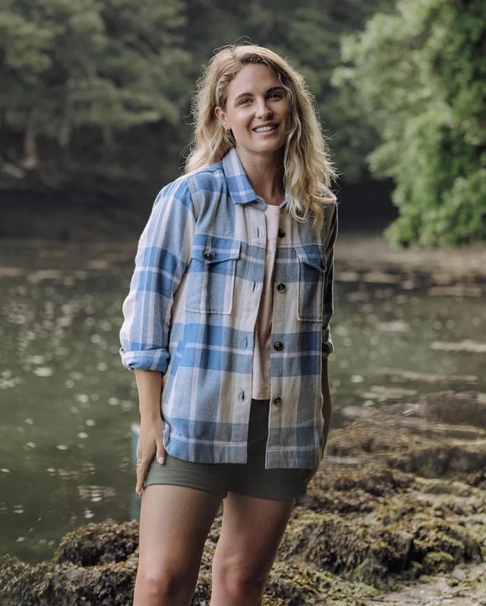 Passenger Clothing Stella Organic Cotton LS Shirt Provincial Blue Check Women Shirts