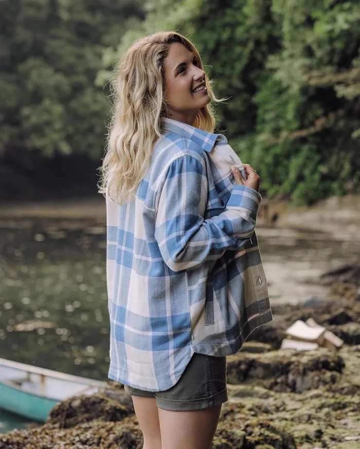 Passenger Clothing Stella Organic Cotton LS Shirt Provincial Blue Check Women Shirts