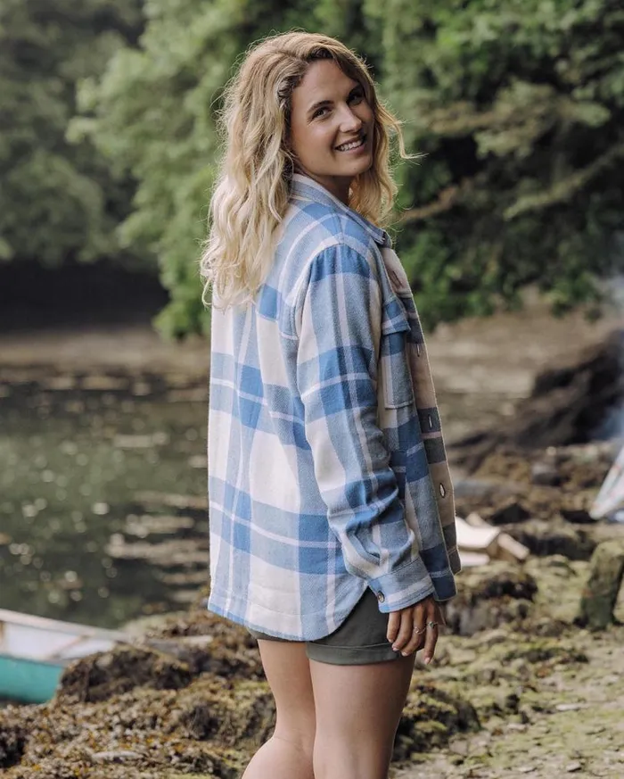 Passenger Clothing Stella Organic Cotton LS Shirt Provincial Blue Check Women Shirts