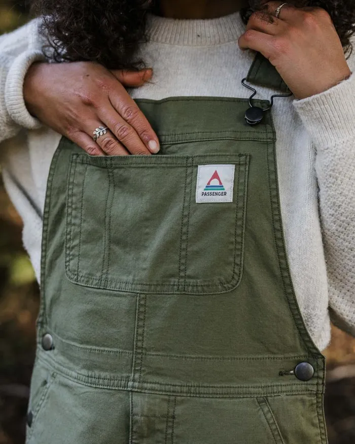 Passenger Clothing Vantage Organic Dungaree Khaki WomenMen Dungarees and Trousers