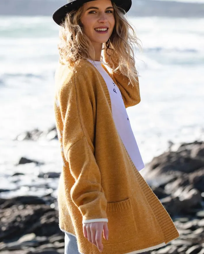 Passenger Clothing West Coast Recycled Knitted Cardigan Sunset Yellow Marl Women Knitwear