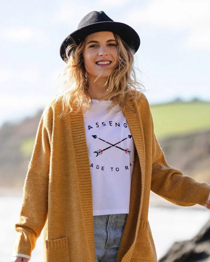 Passenger Clothing West Coast Recycled Knitted Cardigan Sunset Yellow Marl Women Knitwear