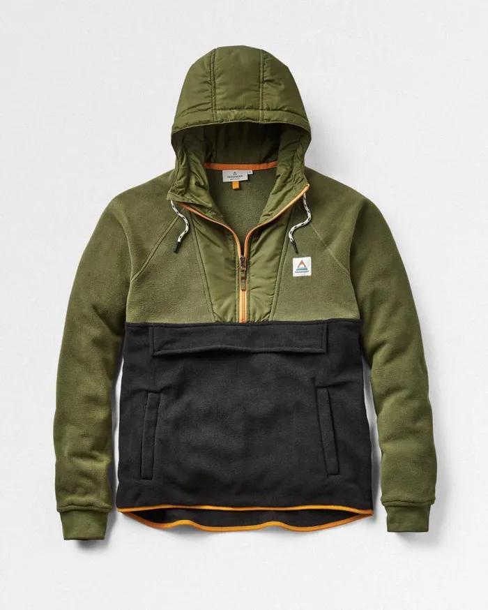 Passenger Clothing Woodland Hooded 12 Zip Polar Fleece True Black Khaki Men Fleece