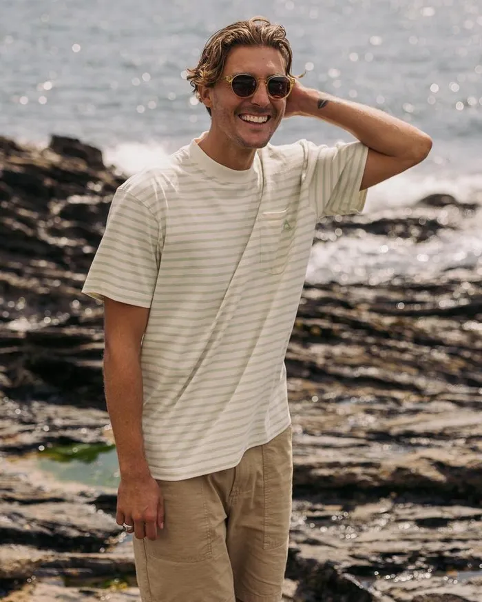 Passenger Clothing Zen Recycled Relaxed Fit TShirt Apple Green Stripe Men TShirts and Vests