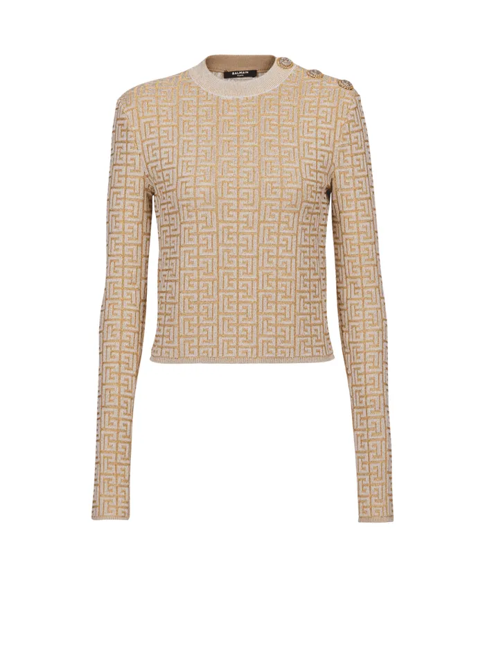 PB Labyrinth Knit Top Beige Women Balmain Tops And Shirts
