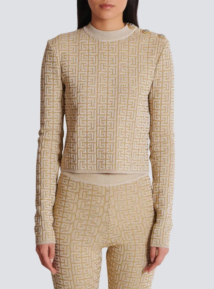 PB Labyrinth Knit Top Beige Women Balmain Tops And Shirts