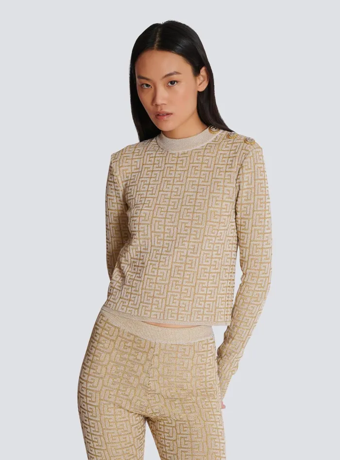 PB Labyrinth Knit Top Beige Women Balmain Tops And Shirts
