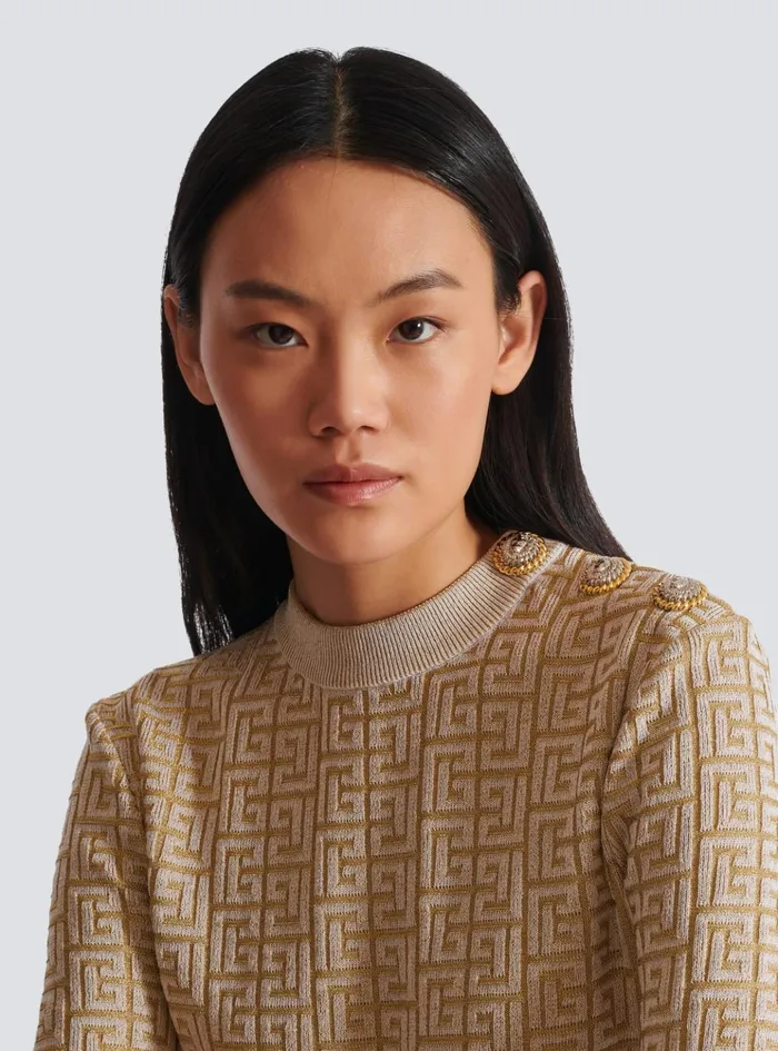 PB Labyrinth Knit Top Beige Women Balmain Tops And Shirts